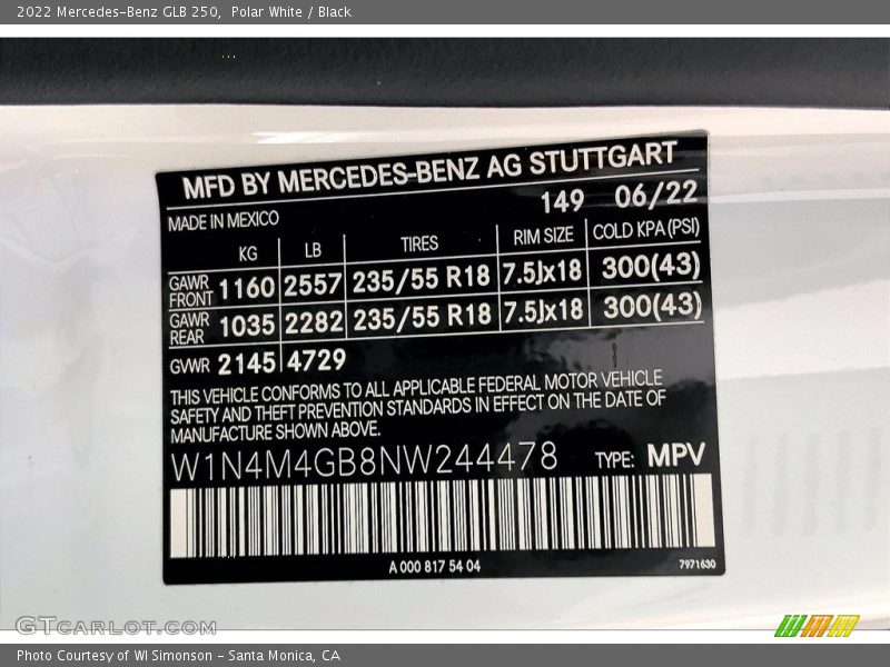 Polar White / Black 2022 Mercedes-Benz GLB 250