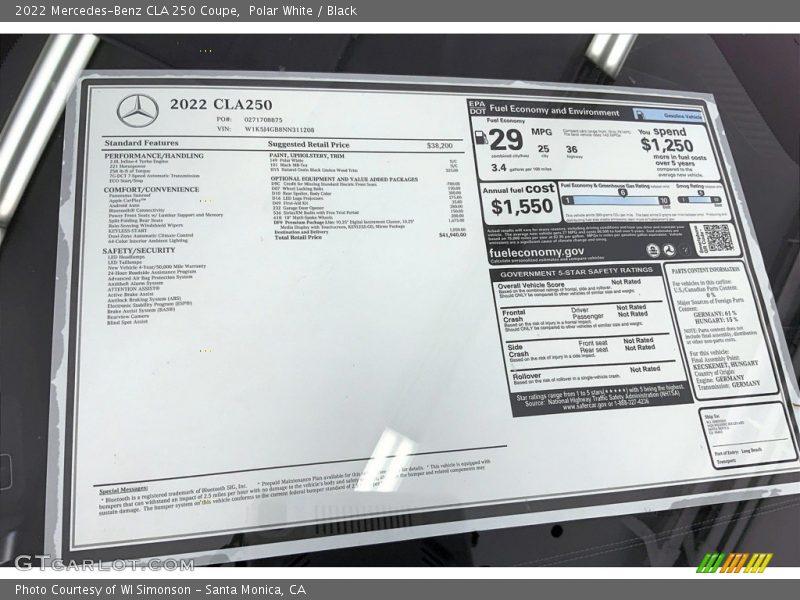 Polar White / Black 2022 Mercedes-Benz CLA 250 Coupe