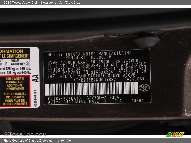 2019 Avalon XLE Brownstone Color Code 4X7