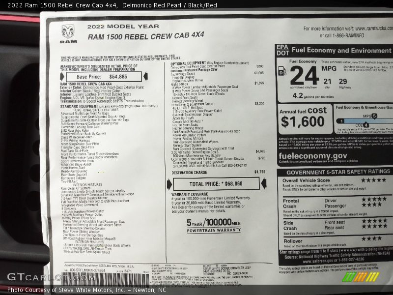 Delmonico Red Pearl / Black/Red 2022 Ram 1500 Rebel Crew Cab 4x4