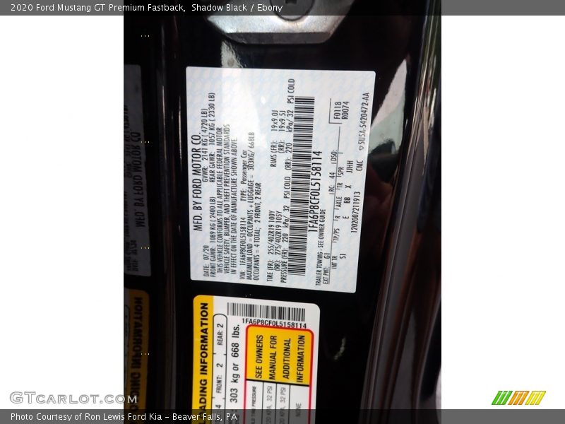 Shadow Black / Ebony 2020 Ford Mustang GT Premium Fastback