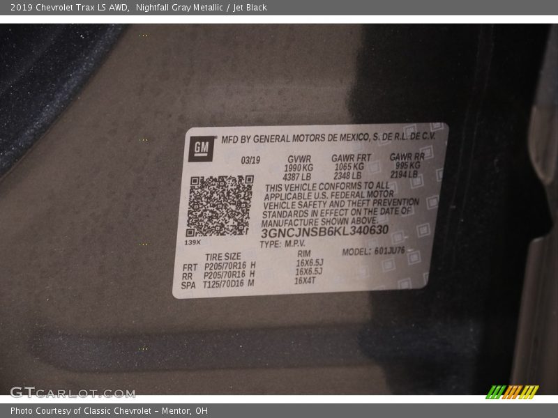 Nightfall Gray Metallic / Jet Black 2019 Chevrolet Trax LS AWD