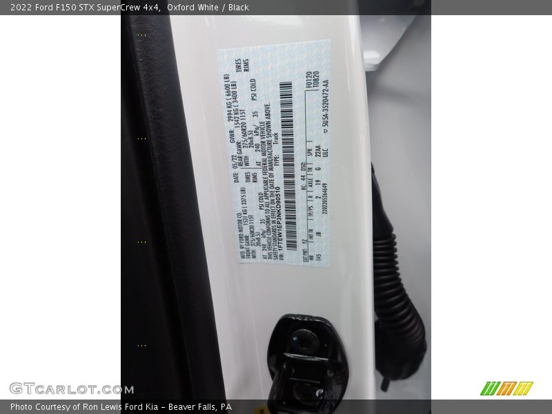 2022 F150 STX SuperCrew 4x4 Oxford White Color Code YZ
