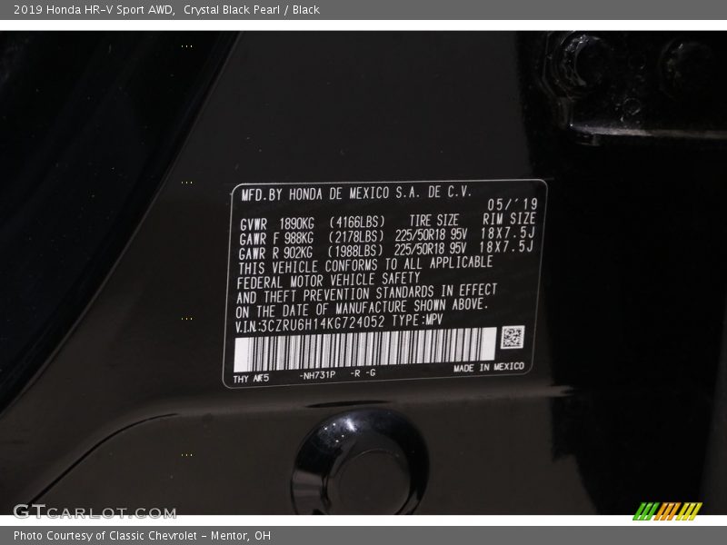 Crystal Black Pearl / Black 2019 Honda HR-V Sport AWD