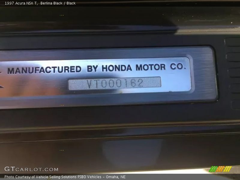 Info Tag of 1997 NSX T