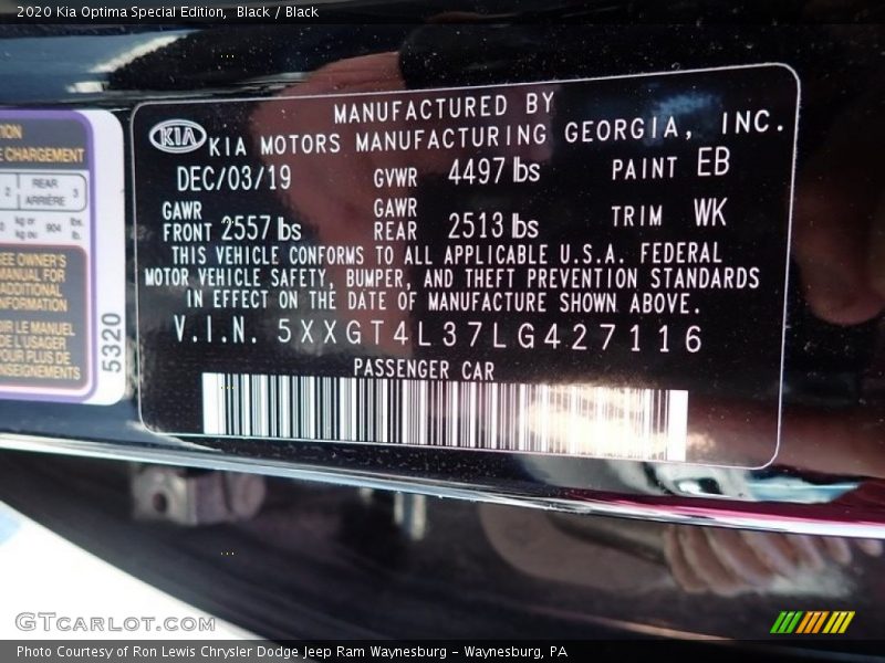 Black / Black 2020 Kia Optima Special Edition