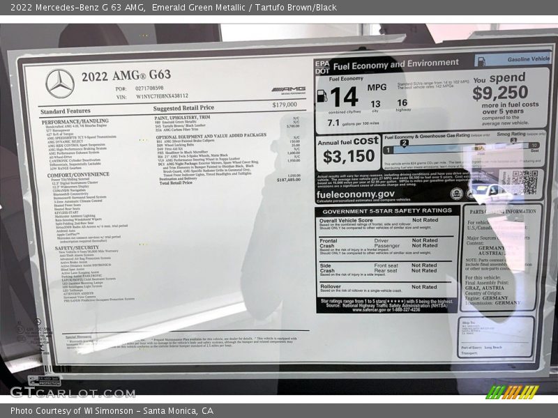  2022 G 63 AMG Window Sticker