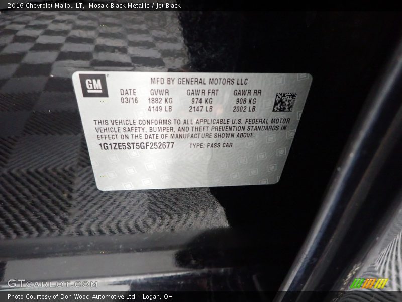 Mosaic Black Metallic / Jet Black 2016 Chevrolet Malibu LT
