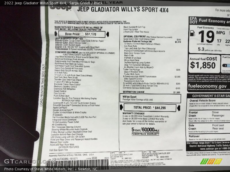 Sarge Green / Black 2022 Jeep Gladiator Willys Sport 4x4