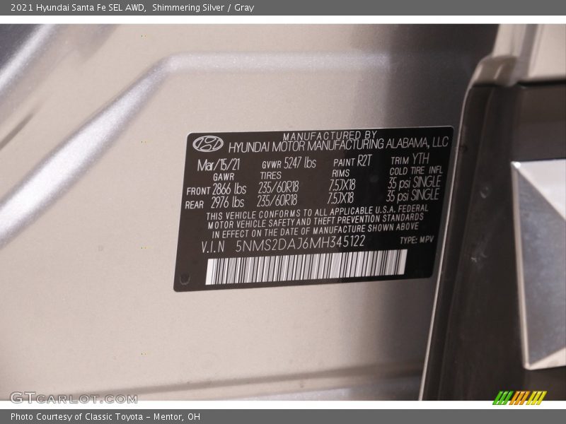 Shimmering Silver / Gray 2021 Hyundai Santa Fe SEL AWD