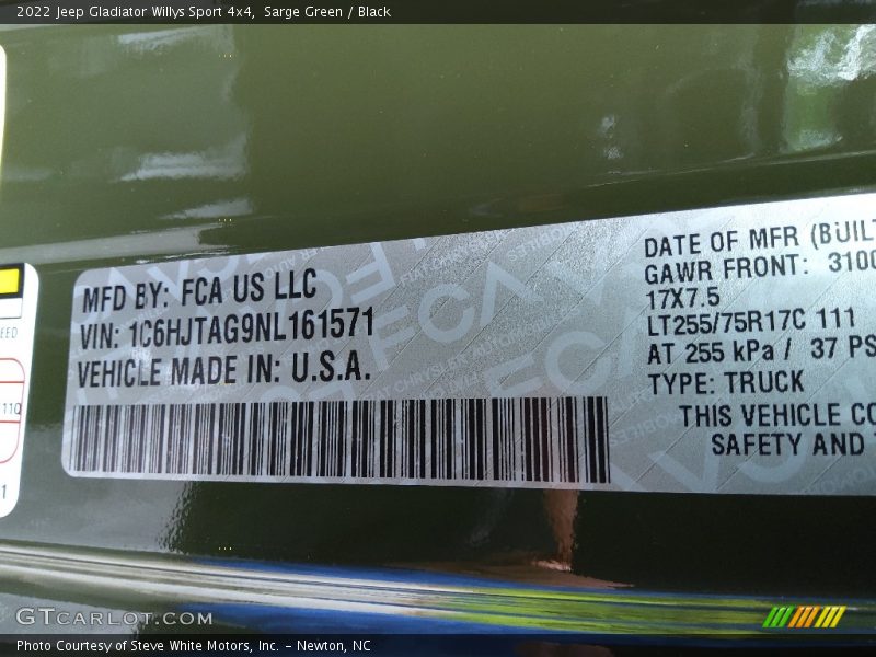 Sarge Green / Black 2022 Jeep Gladiator Willys Sport 4x4