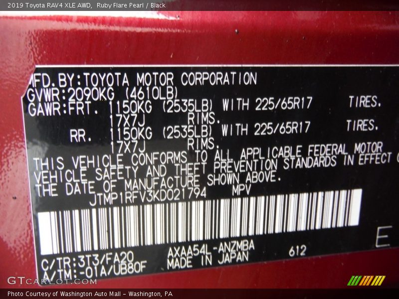 Ruby Flare Pearl / Black 2019 Toyota RAV4 XLE AWD