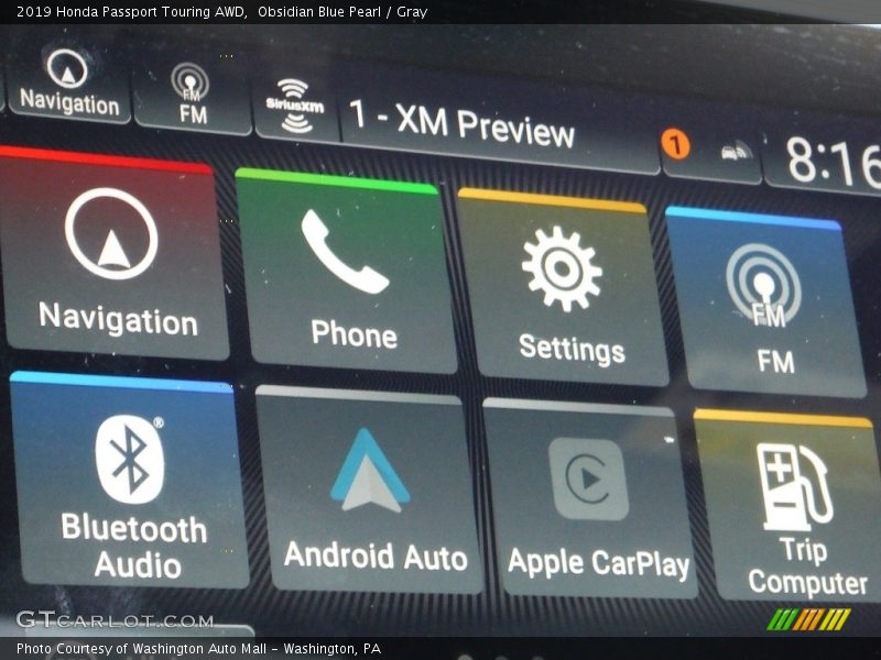 Obsidian Blue Pearl / Gray 2019 Honda Passport Touring AWD