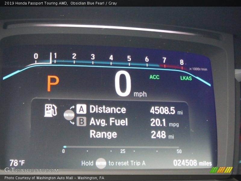 Obsidian Blue Pearl / Gray 2019 Honda Passport Touring AWD