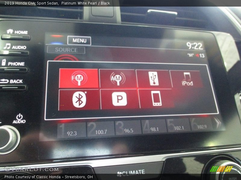 Platinum White Pearl / Black 2019 Honda Civic Sport Sedan