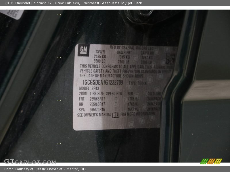Rainforest Green Metallic / Jet Black 2016 Chevrolet Colorado Z71 Crew Cab 4x4