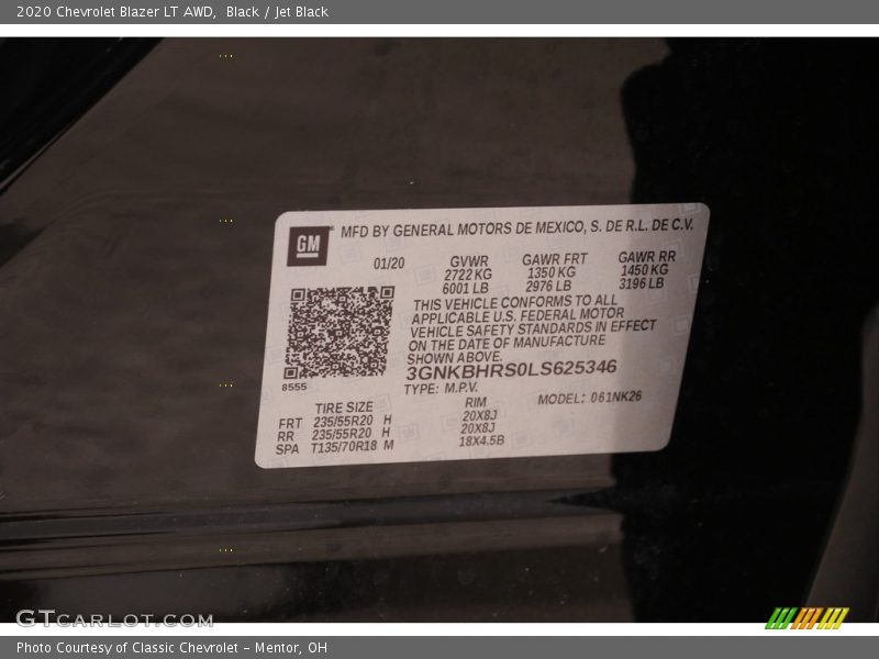 Black / Jet Black 2020 Chevrolet Blazer LT AWD