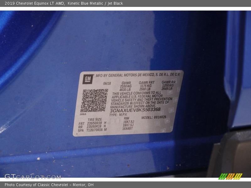 Kinetic Blue Metallic / Jet Black 2019 Chevrolet Equinox LT AWD