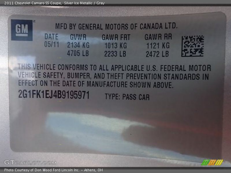 Silver Ice Metallic / Gray 2011 Chevrolet Camaro SS Coupe