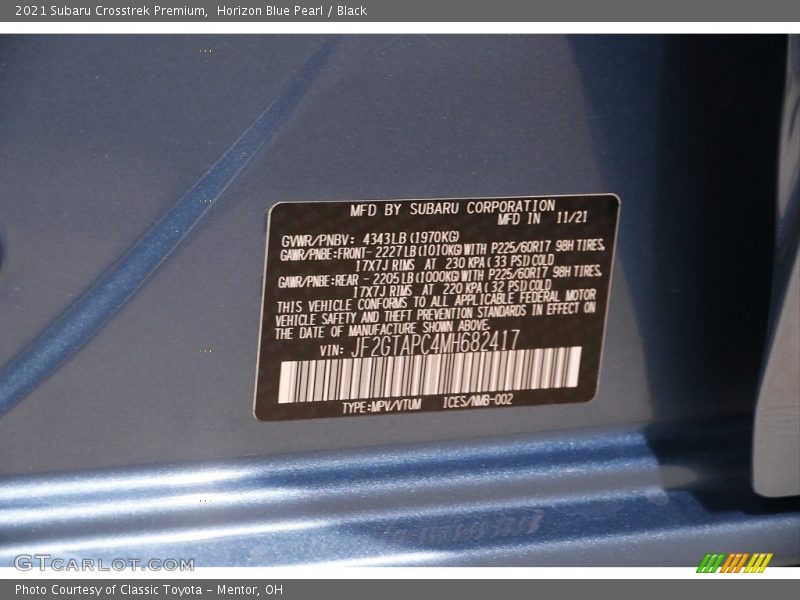Horizon Blue Pearl / Black 2021 Subaru Crosstrek Premium