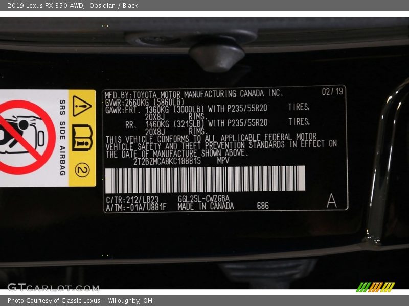 Obsidian / Black 2019 Lexus RX 350 AWD