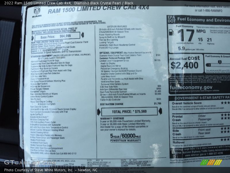  2022 1500 Limited Crew Cab 4x4 Window Sticker
