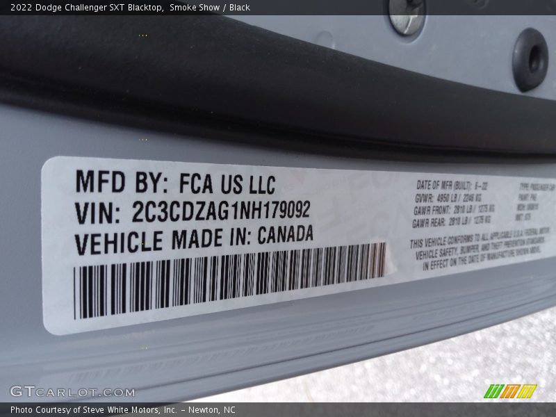 Smoke Show / Black 2022 Dodge Challenger SXT Blacktop