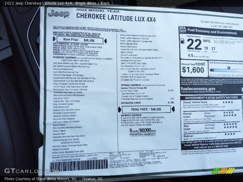 Bright White / Black 2022 Jeep Cherokee Latitude Lux 4x4