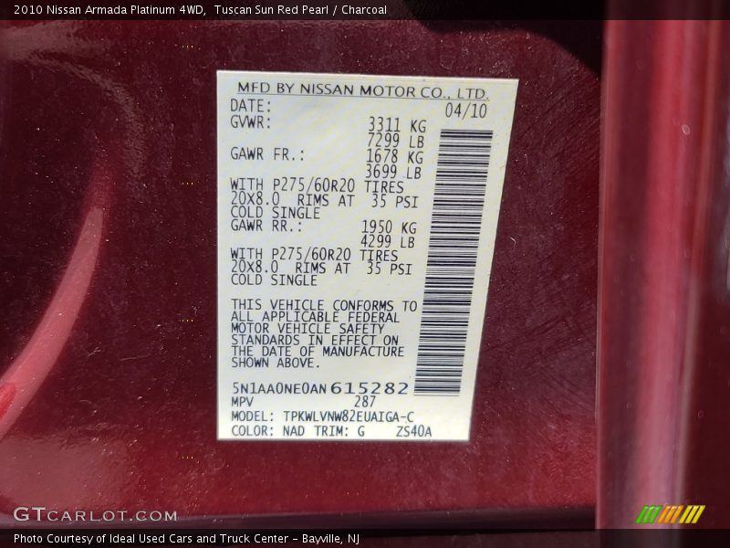 Tuscan Sun Red Pearl / Charcoal 2010 Nissan Armada Platinum 4WD