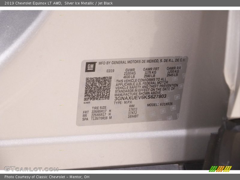 Silver Ice Metallic / Jet Black 2019 Chevrolet Equinox LT AWD