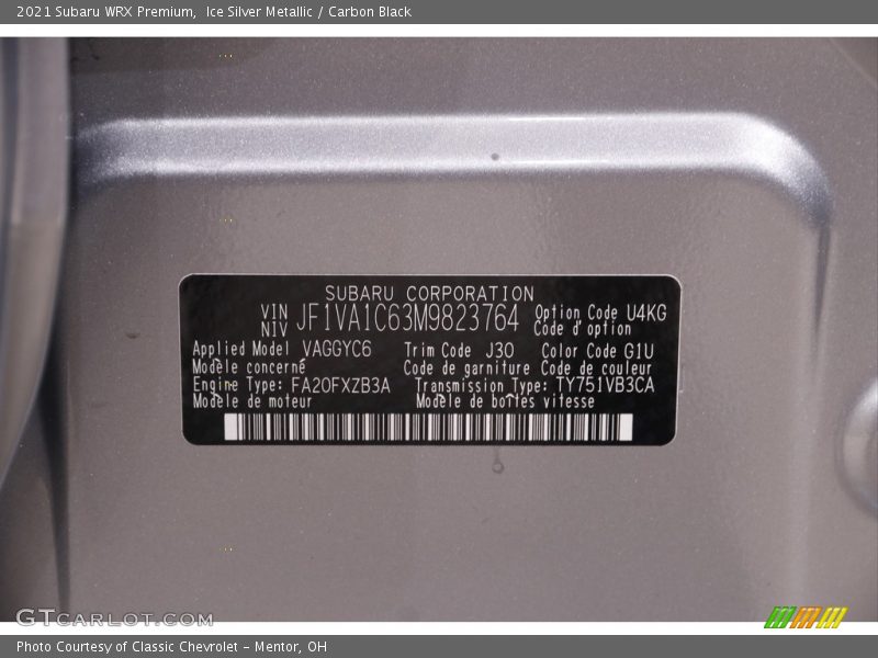Ice Silver Metallic / Carbon Black 2021 Subaru WRX Premium