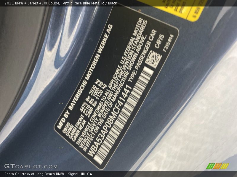 2021 4 Series 430i Coupe Arctic Race Blue Metallic Color Code C4F