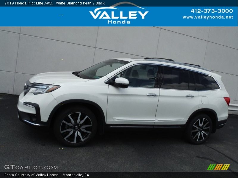 White Diamond Pearl / Black 2019 Honda Pilot Elite AWD