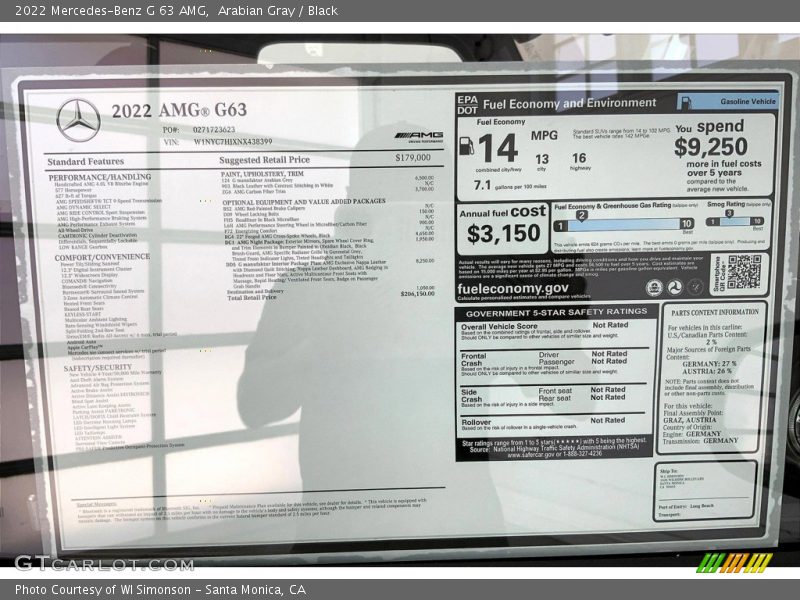  2022 G 63 AMG Window Sticker