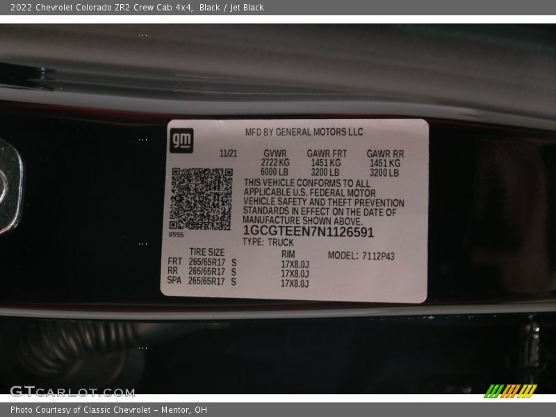 Black / Jet Black 2022 Chevrolet Colorado ZR2 Crew Cab 4x4
