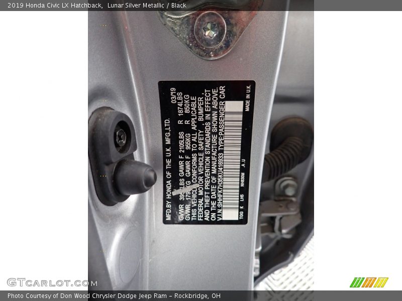 Lunar Silver Metallic / Black 2019 Honda Civic LX Hatchback