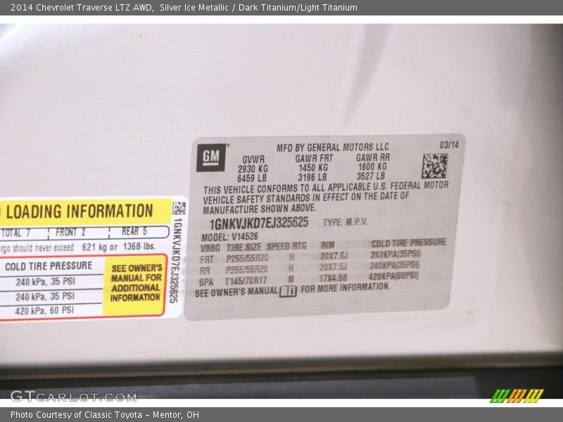 Silver Ice Metallic / Dark Titanium/Light Titanium 2014 Chevrolet Traverse LTZ AWD