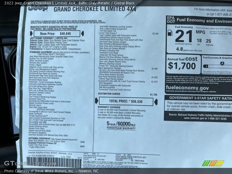 Baltic Gray Metallic / Global Black 2022 Jeep Grand Cherokee L Limited 4x4