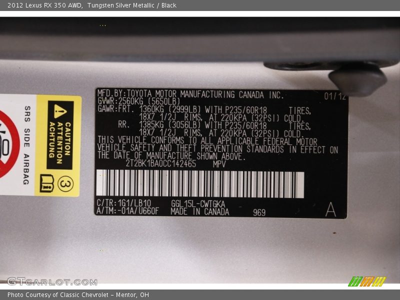 Tungsten Silver Metallic / Black 2012 Lexus RX 350 AWD