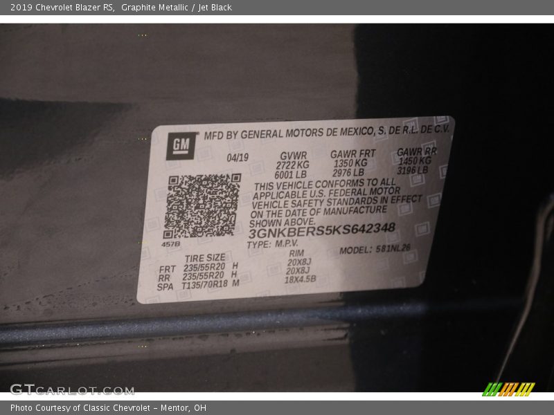 Graphite Metallic / Jet Black 2019 Chevrolet Blazer RS