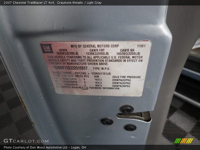 Graystone Metallic / Light Gray 2007 Chevrolet TrailBlazer LT 4x4