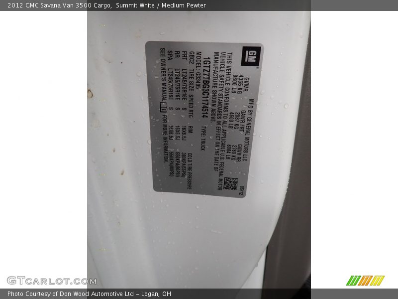 Summit White / Medium Pewter 2012 GMC Savana Van 3500 Cargo