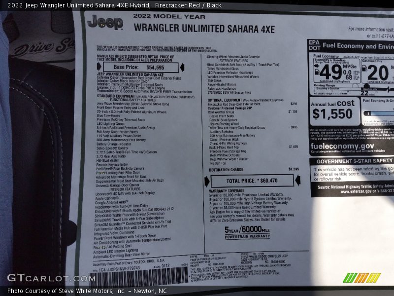  2022 Wrangler Unlimited Sahara 4XE Hybrid Window Sticker