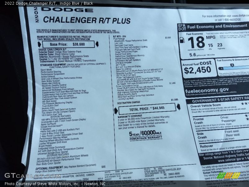 Indigo Blue / Black 2022 Dodge Challenger R/T