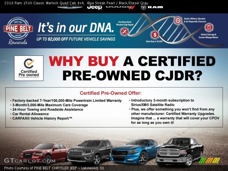 Blue Streak Pearl / Black/Diesel Gray 2019 Ram 1500 Classic Warlock Quad Cab 4x4