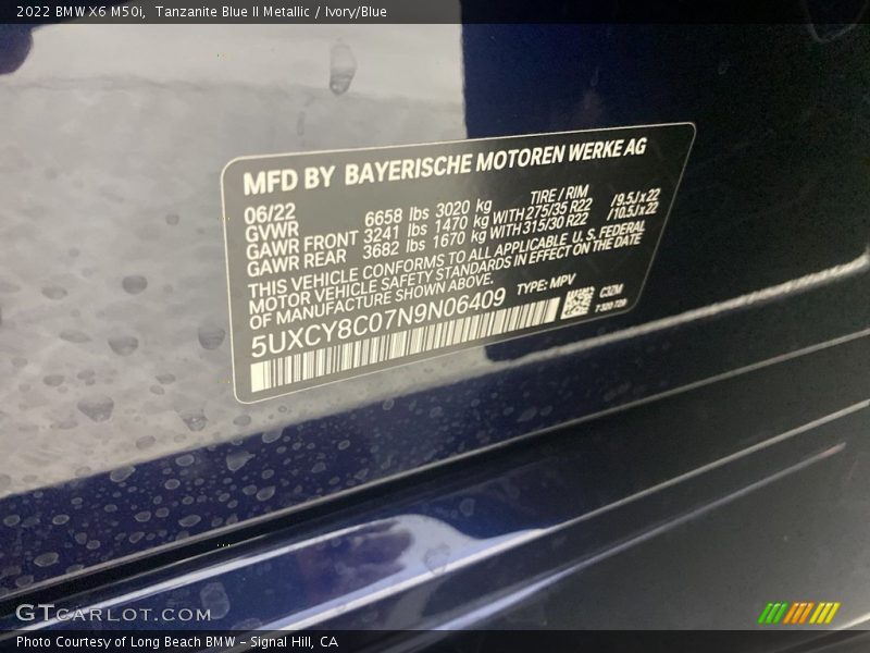 2022 X6 M50i Tanzanite Blue II Metallic Color Code C3Z