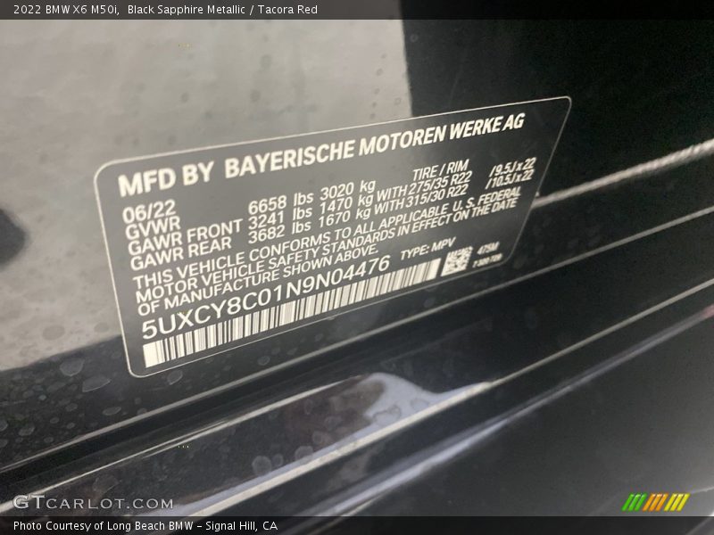 2022 X6 M50i Black Sapphire Metallic Color Code 475