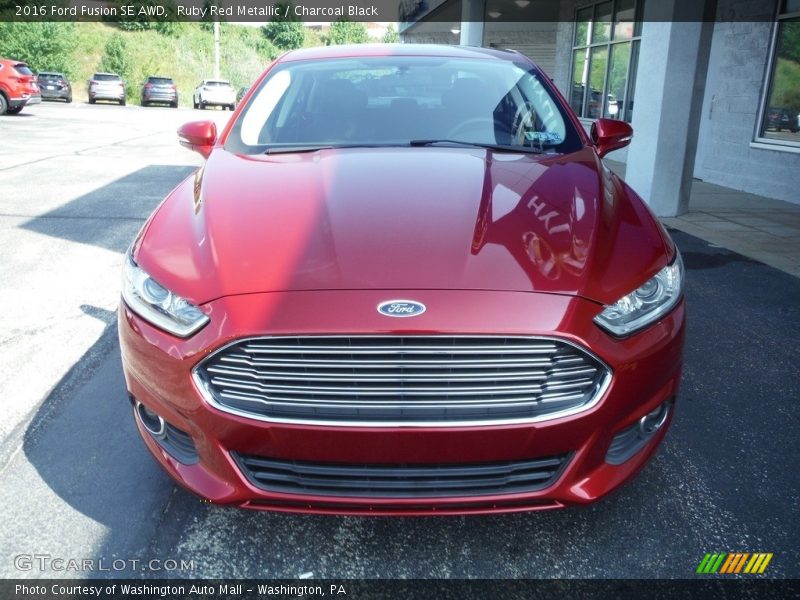 Ruby Red Metallic / Charcoal Black 2016 Ford Fusion SE AWD