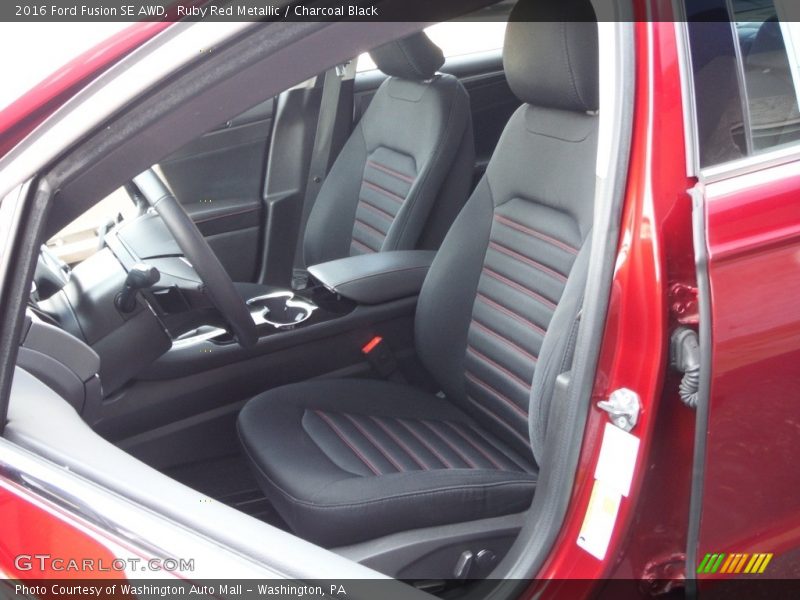 Ruby Red Metallic / Charcoal Black 2016 Ford Fusion SE AWD