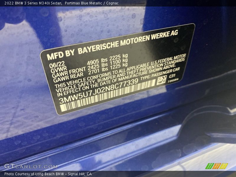 2022 3 Series M340i Sedan Portimao Blue Metallic Color Code C31
